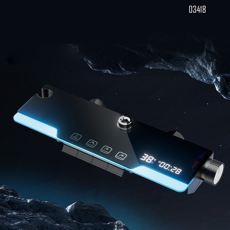 Gun gray atmosphere light shower head set bathroom multi-functional pressure shower head digital display button shower