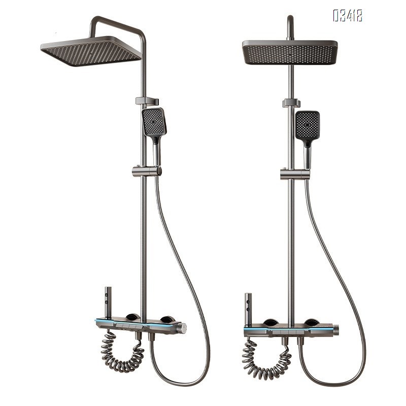 Gun gray atmosphere light shower head set bathroom multi-functional pressure shower head digital display button shower
