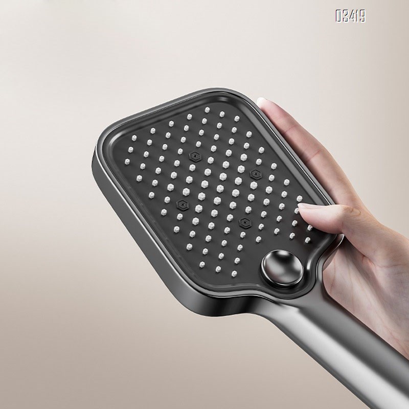 Gun grey shower head set with temperature control with adjustable pressure spray head with cold and hot piano-style digital display