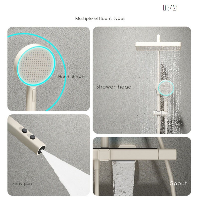 White milk Brass waterway digital display atmosphere light four-function shower head set home bathroom cold and hot mixing valve