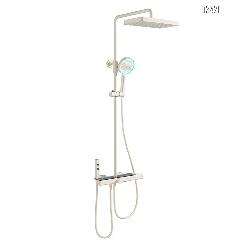 White milk Brass waterway digital display atmosphere light four-function shower head set home bathroom cold and hot mixing valve