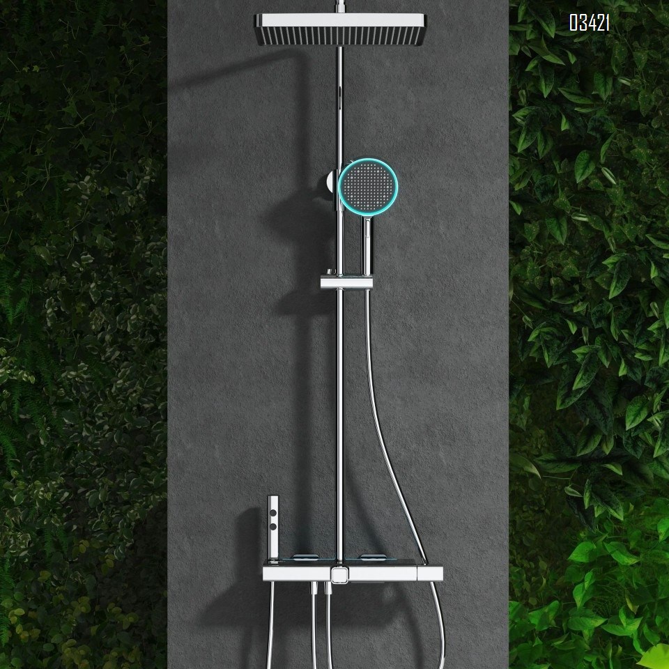 White milk Brass waterway digital display atmosphere light four-function shower head set home bathroom cold and hot mixing valve