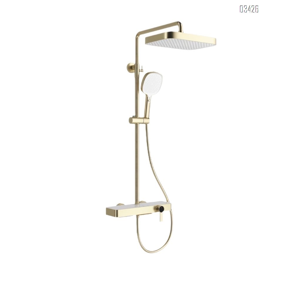 Full Brass waterway brushed gold cold and hot top spray shower set for home and hotel use simple button mixing valve