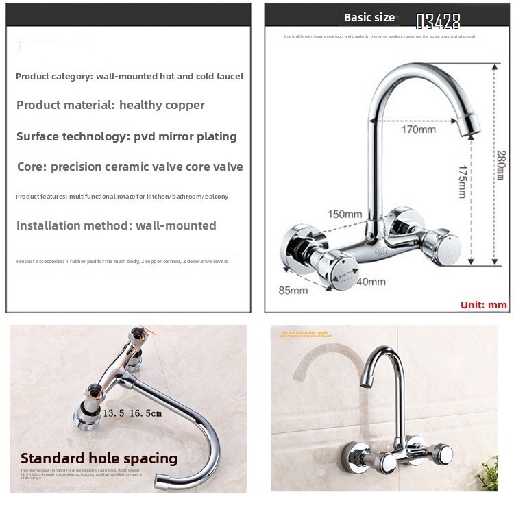 Wall Mount Faucet Commercial Kitchen Faucet  Wall-Mount Utility Sink Faucets, 2 Handle Wall Mounted Faucets for Kitchen Laundry