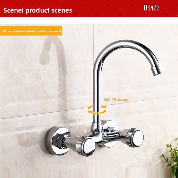 Wall Mount Faucet Commercial Kitchen Faucet  Wall-Mount Utility Sink Faucets, 2 Handle Wall Mounted Faucets for Kitchen Laundry