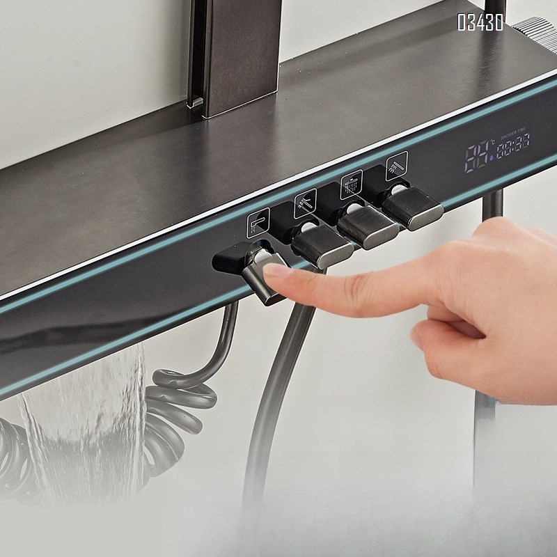 Aluminum Shower Head Set with LED Display for Home Bathroom Space Aluminum Large Storage High-Pressure Shower Head Set