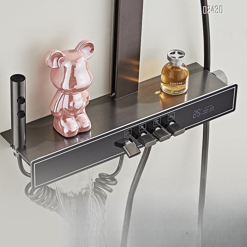 Aluminum Shower Head Set with LED Display for Home Bathroom Space Aluminum Large Storage High-Pressure Shower Head Set