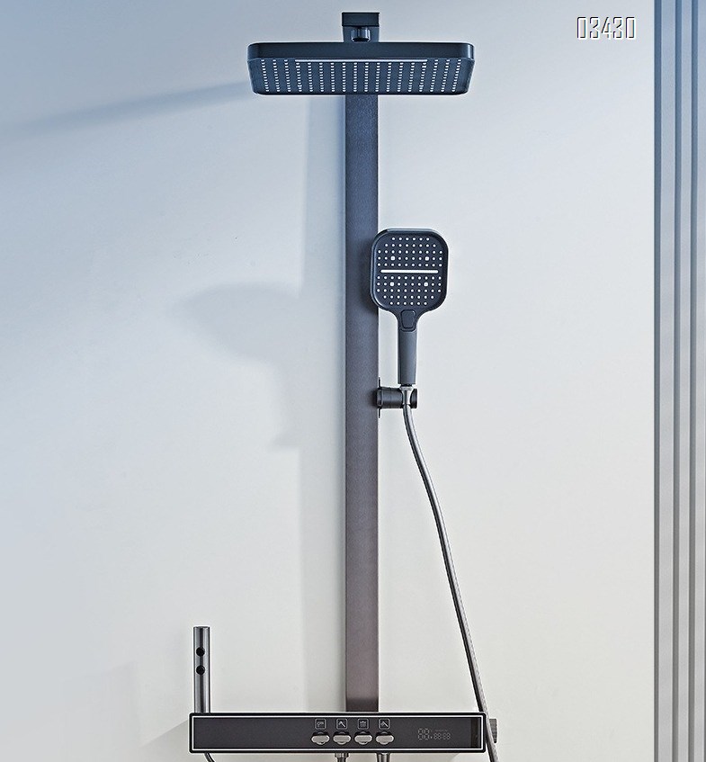 Aluminum Shower Head Set with LED Display for Home Bathroom Space Aluminum Large Storage High-Pressure Shower Head Set