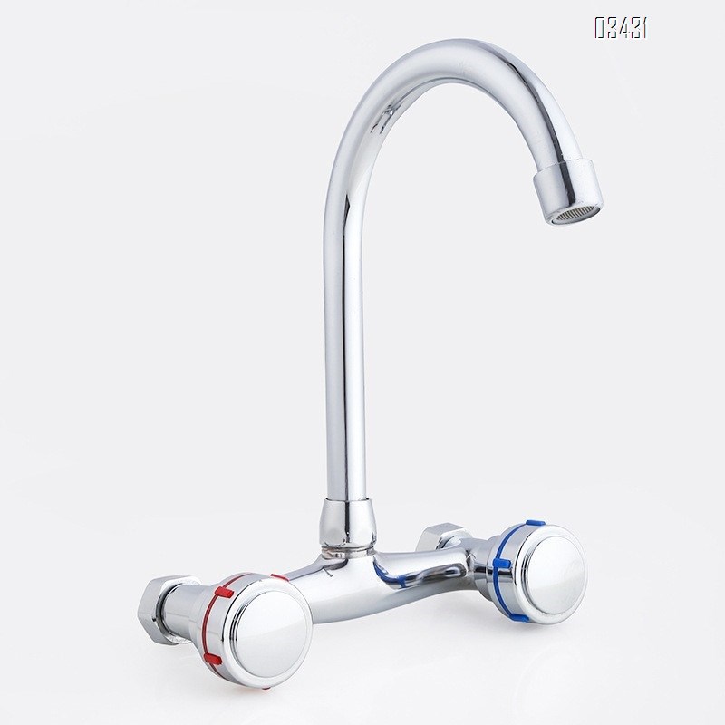 Wall Mounted Kitchen Faucet Commercial Sink Faucet with Gooseneck Swivel Spout 2 Handle Faucet for Home Restaurant Compartment