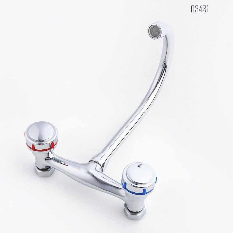 Wall Mounted Kitchen Faucet Commercial Sink Faucet with Gooseneck Swivel Spout 2 Handle Faucet for Home Restaurant Compartment