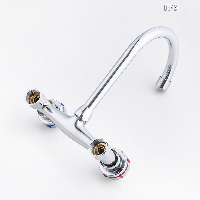 Wall Mounted Kitchen Faucet Commercial Sink Faucet with Gooseneck Swivel Spout 2 Handle Faucet for Home Restaurant Compartment