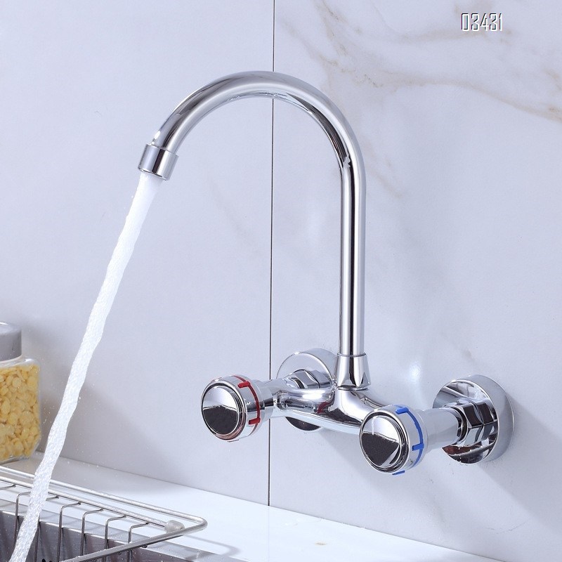 Wall Mounted Kitchen Faucet Commercial Sink Faucet with Gooseneck Swivel Spout 2 Handle Faucet for Home Restaurant Compartment