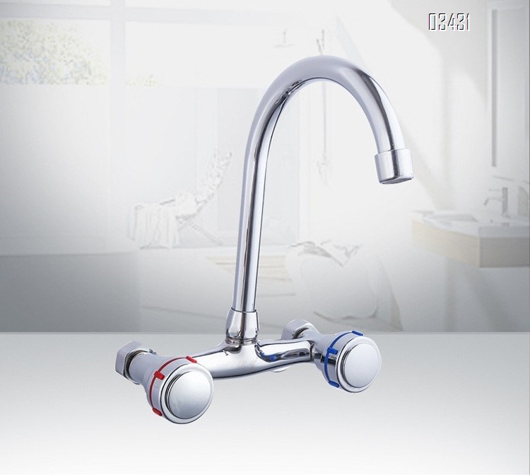 Wall Mounted Kitchen Faucet Commercial Sink Faucet with Gooseneck Swivel Spout 2 Handle Faucet for Home Restaurant Compartment