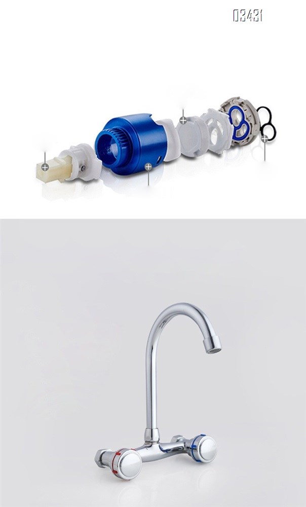 Wall Mounted Kitchen Faucet Commercial Sink Faucet with Gooseneck Swivel Spout 2 Handle Faucet for Home Restaurant Compartment