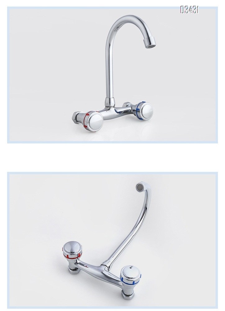 Wall Mounted Kitchen Faucet Commercial Sink Faucet with Gooseneck Swivel Spout 2 Handle Faucet for Home Restaurant Compartment