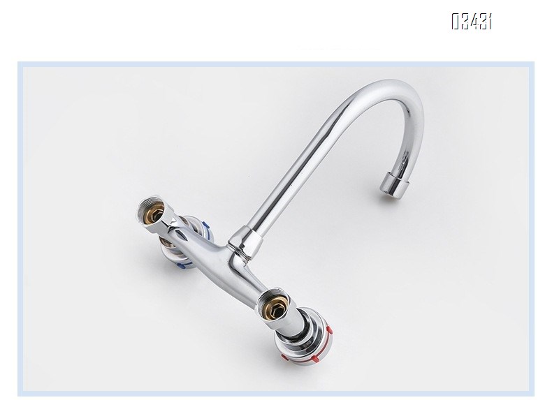 Wall Mounted Kitchen Faucet Commercial Sink Faucet with Gooseneck Swivel Spout 2 Handle Faucet for Home Restaurant Compartment