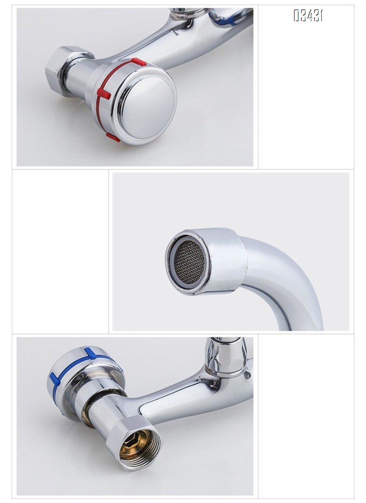 Wall Mounted Kitchen Faucet Commercial Sink Faucet with Gooseneck Swivel Spout 2 Handle Faucet for Home Restaurant Compartment