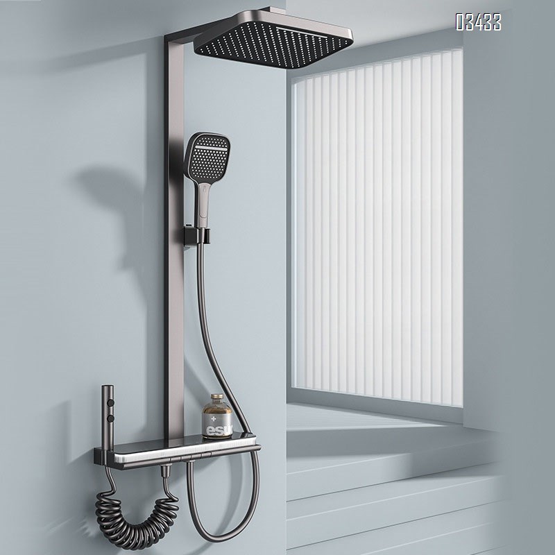 aluminum thermostatic piano key shower head full set a complete set of multi-functional pressure-increasing bathroom home shower head set