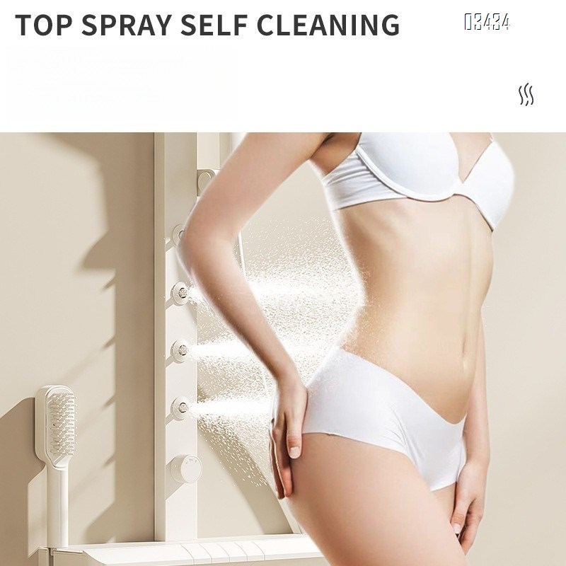 Cream wall-mounted storage rack with square rod shower head set with temperature display bathroom and washroom pressure booster white Tap