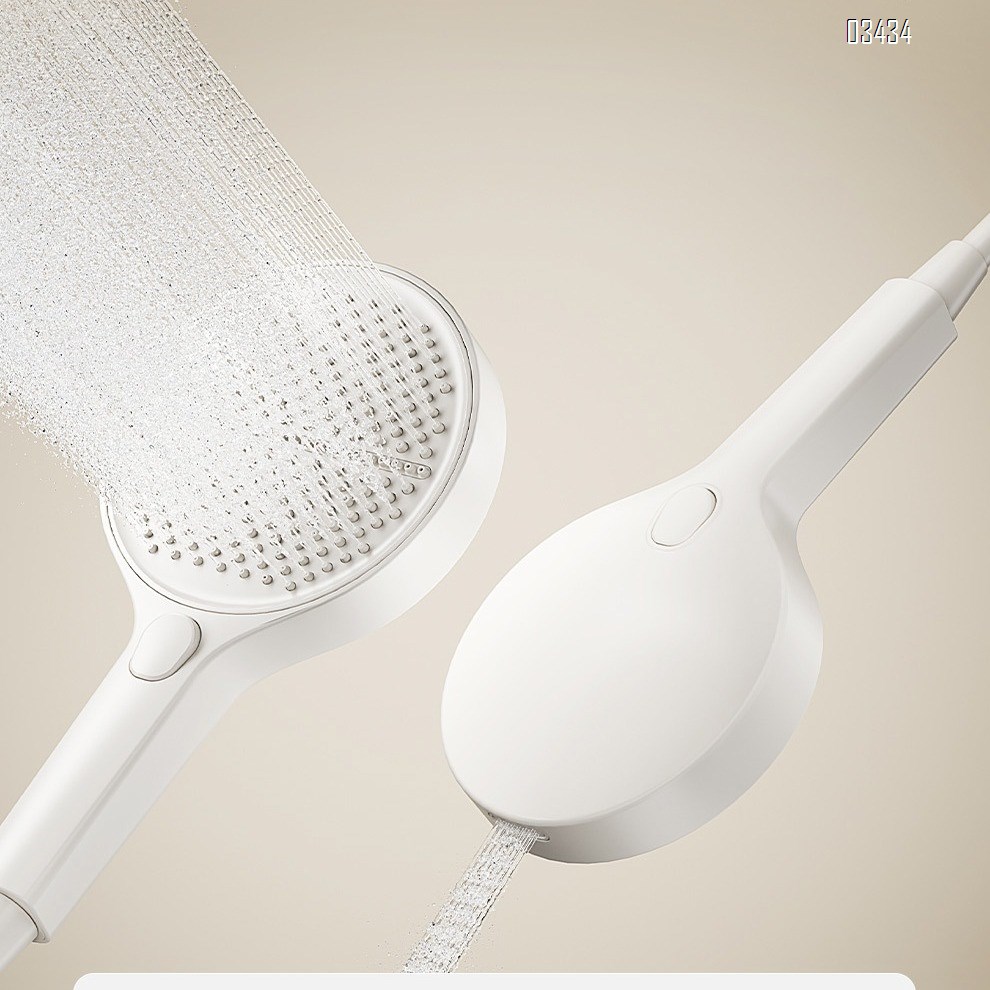 Cream wall-mounted storage rack with square rod shower head set with temperature display bathroom and washroom pressure booster white Tap