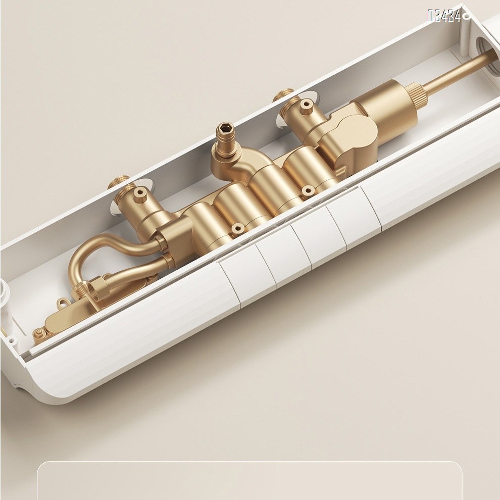 Cream wall-mounted storage rack with square rod shower head set with temperature display bathroom and washroom pressure booster white Tap