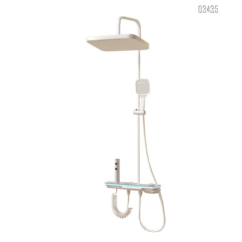 Themostatic Cream-style atmosphere light shower set piano white thermostatic brass shower bathroom domestic bath shower set