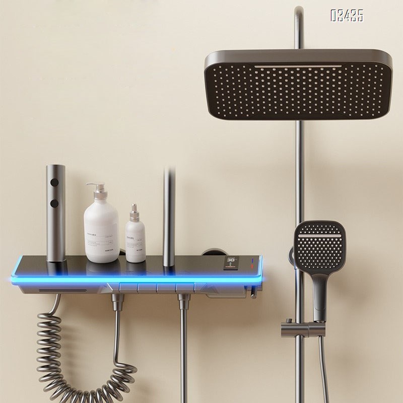 Themostatic Cream-style atmosphere light shower set piano white thermostatic brass shower bathroom domestic bath shower set