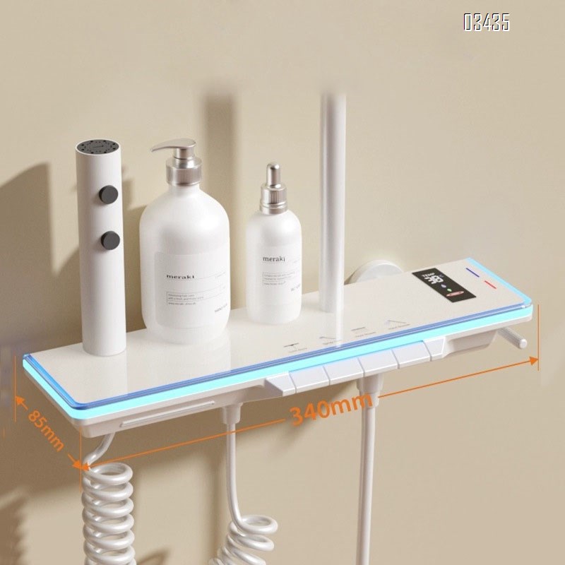Themostatic Cream-style atmosphere light shower set piano white thermostatic brass shower bathroom domestic bath shower set