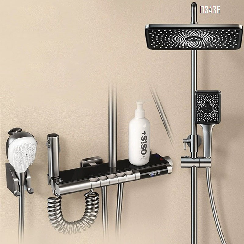 full Brass thermostatic piano key shower head set multi-functional pressure-increasing bathroom home shower head set