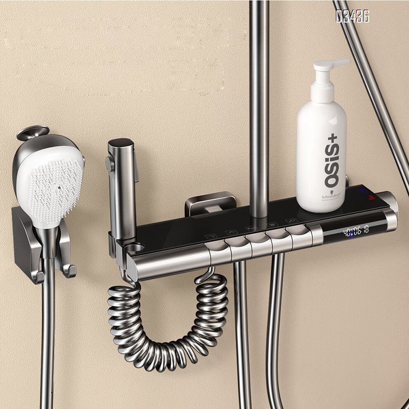 full Brass thermostatic piano key shower head set multi-functional pressure-increasing bathroom home shower head set