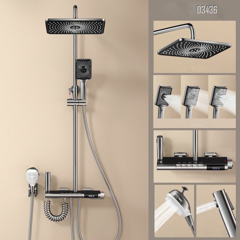 full Brass thermostatic piano key shower head set multi-functional pressure-increasing bathroom home shower head set