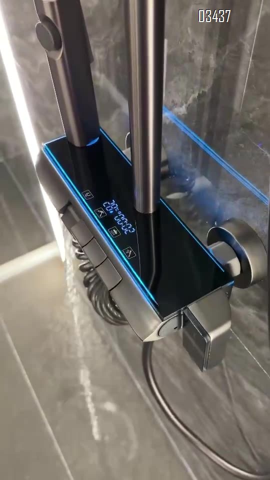 Gun gray piano key digital shower faucet head set with Brass temperature control and button pressure increase for home use