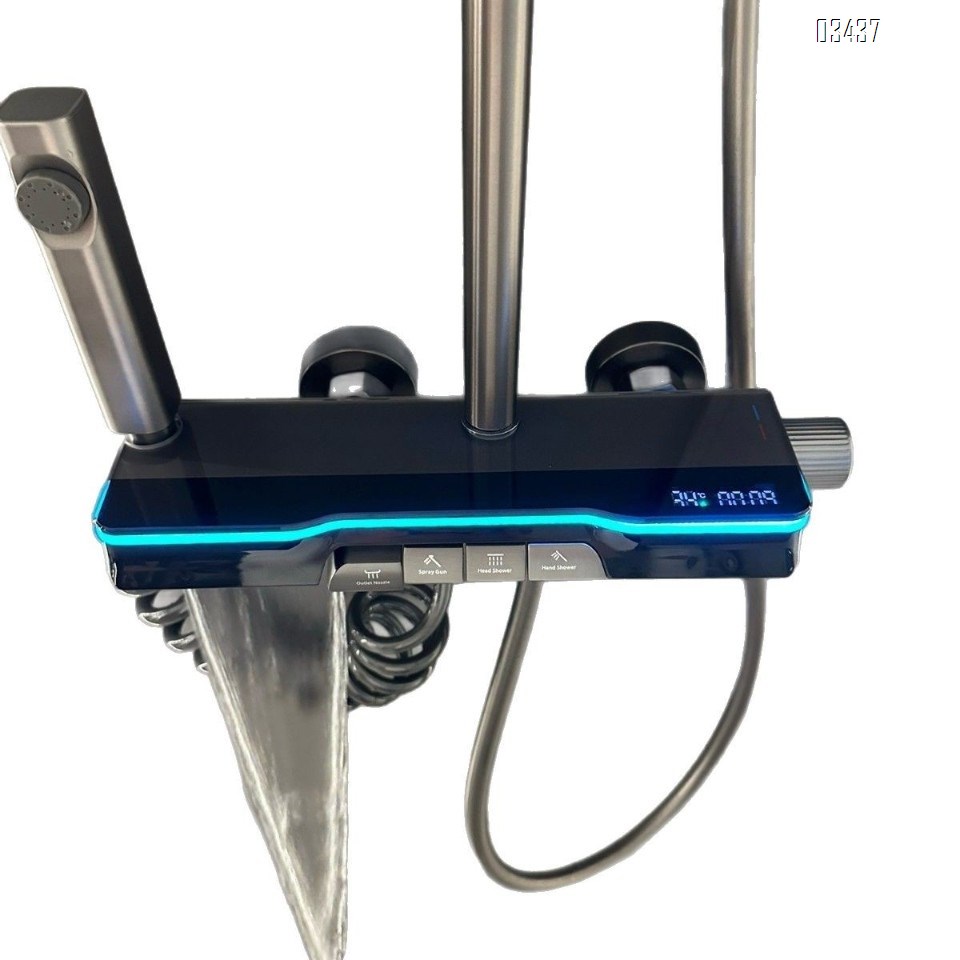 Gun gray piano key digital shower faucet head set with Brass temperature control and button pressure increase for home use