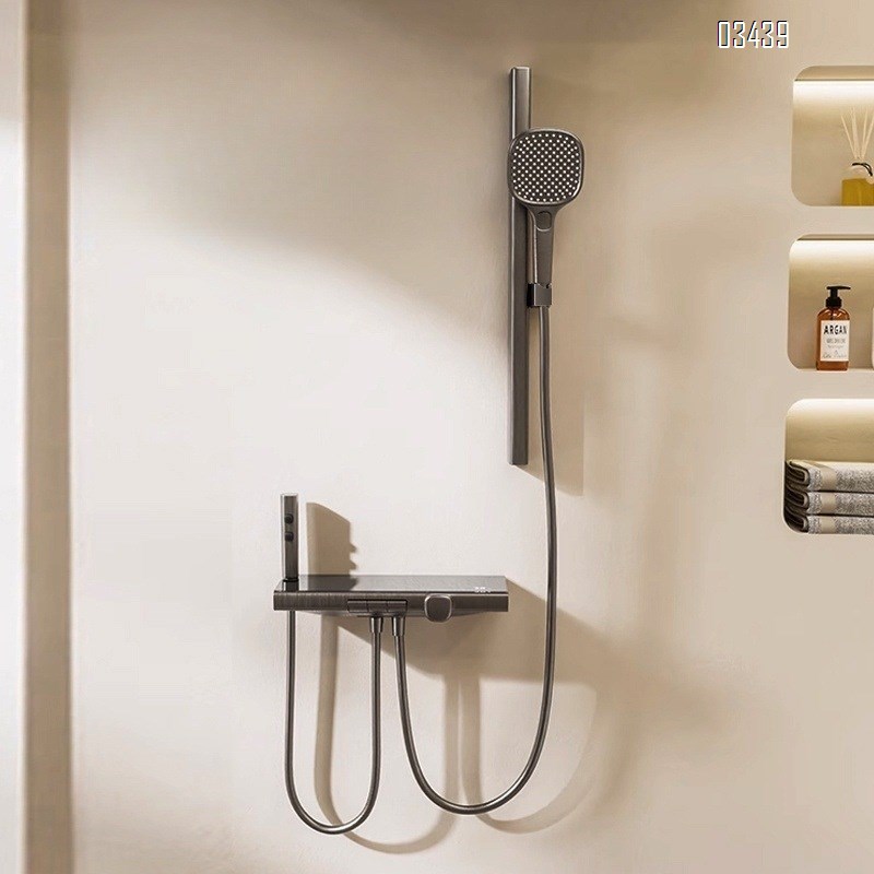 Three-speed shower head set with milky white gunmetal gray Brass nozzle for small apartments hotel and home use