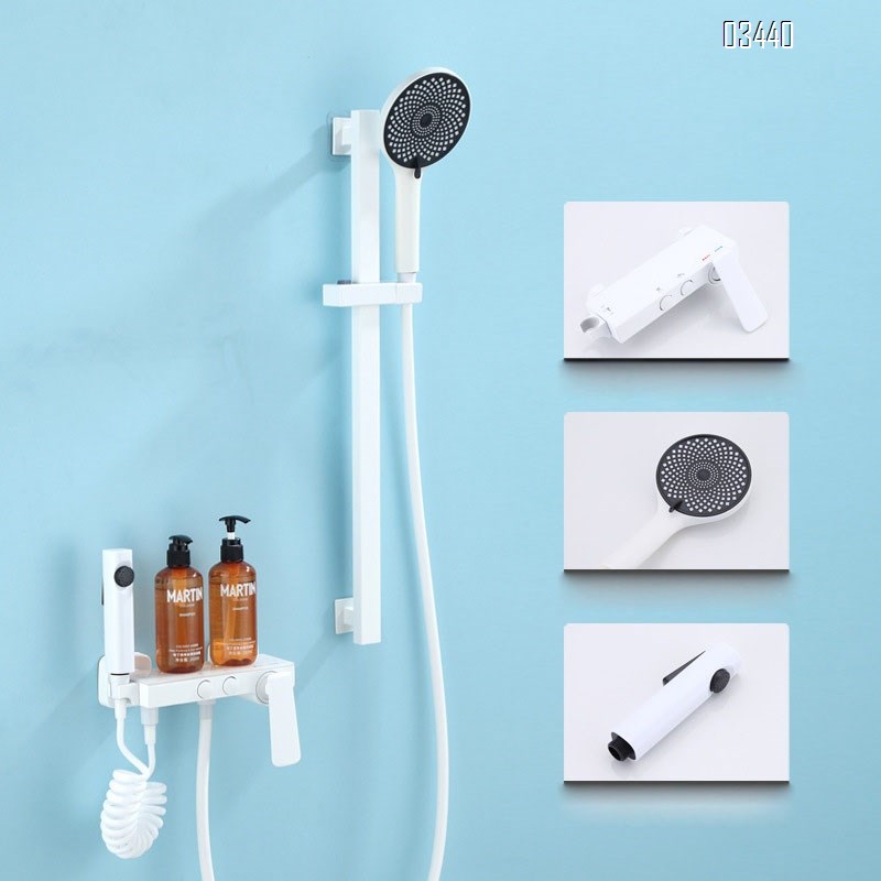 Cream style shower head set white simple no top spray home use shower all Brass thermostatic full set