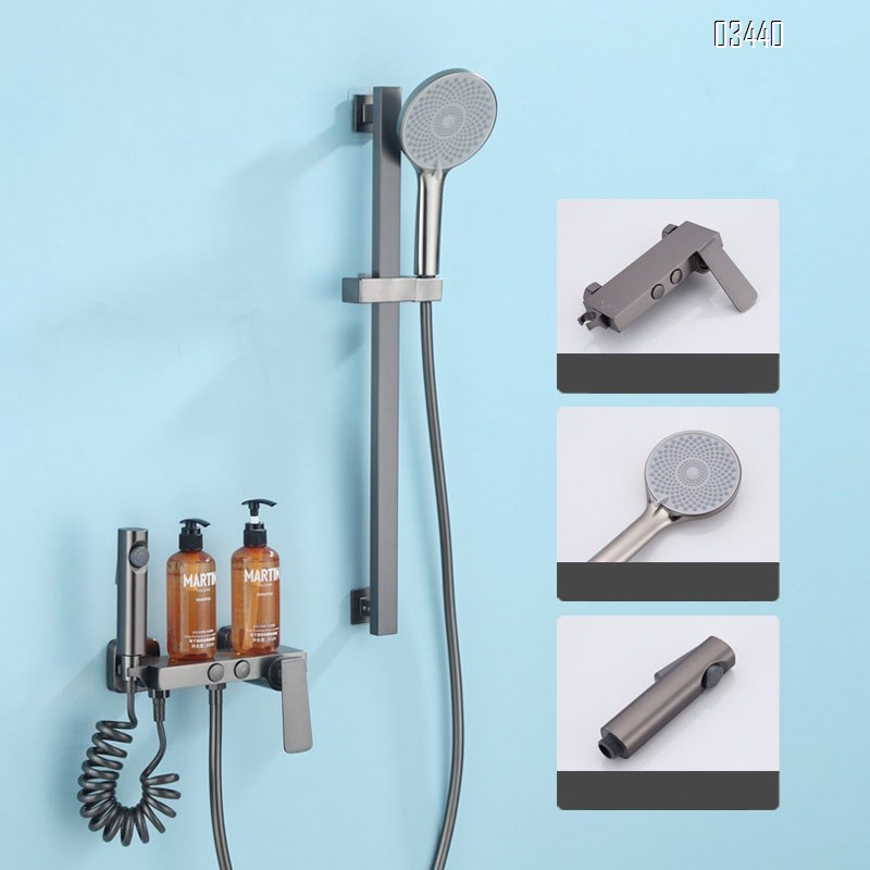 Cream style shower head set white simple no top spray home use shower all Brass thermostatic full set