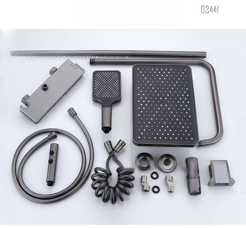Home use shower head set with Brass smart digital display set of pressure gun grey ash piano key concealed shower device
