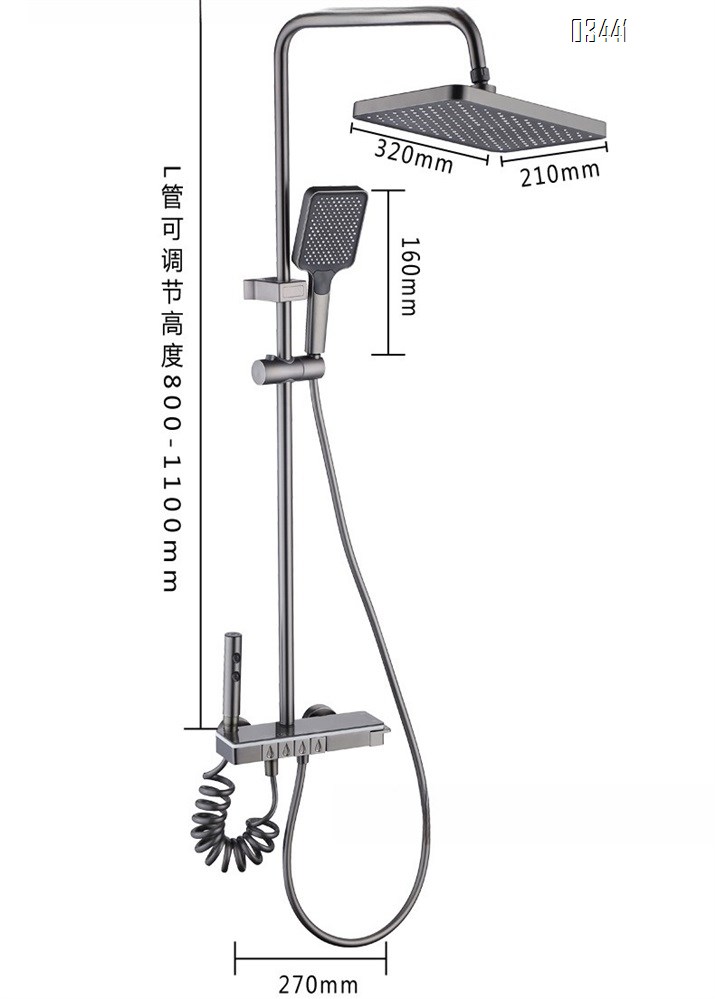 Home use shower head set with Brass smart digital display set of pressure gun grey ash piano key concealed shower device
