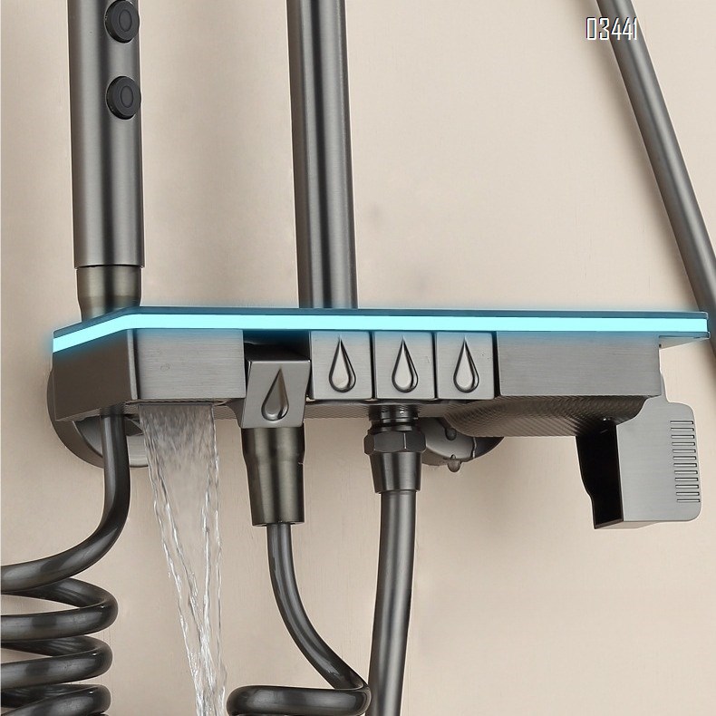 Home use shower head set with Brass smart digital display set of pressure gun grey ash piano key concealed shower device