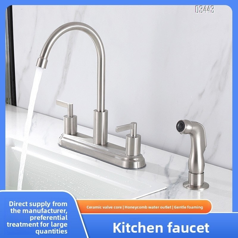 Kitchen Faucets High Arc 360°Rotating Spout Kitchen Sink Faucet 2 Handle  Centerset RV Kitchen Faucet with Side Sprayer, Brushed