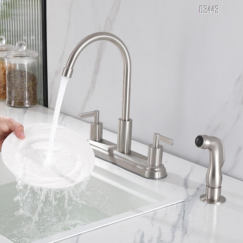 Kitchen Faucets High Arc 360°Rotating Spout Kitchen Sink Faucet 2 Handle  Centerset RV Kitchen Faucet with Side Sprayer, Brushed