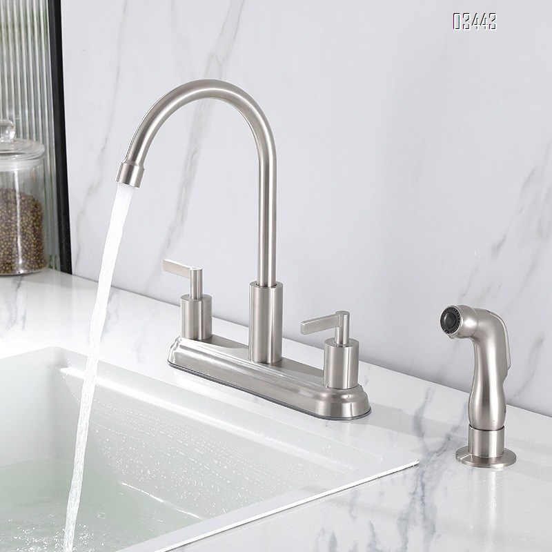 Kitchen Faucets High Arc 360°Rotating Spout Kitchen Sink Faucet 2 Handle  Centerset RV Kitchen Faucet with Side Sprayer, Brushed