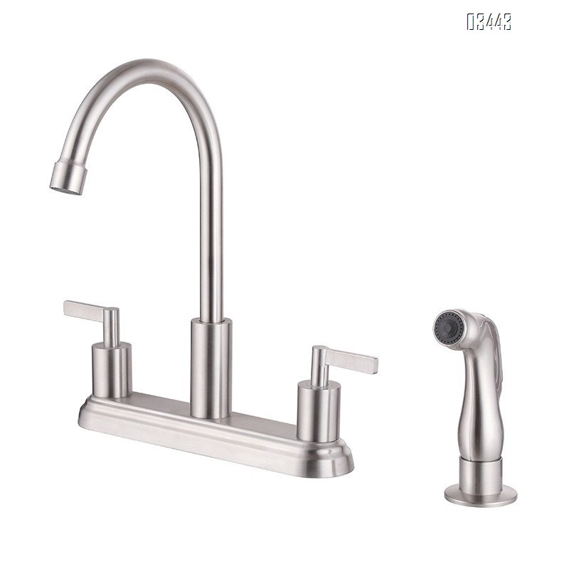 Kitchen Faucets High Arc 360°Rotating Spout Kitchen Sink Faucet 2 Handle  Centerset RV Kitchen Faucet with Side Sprayer, Brushed