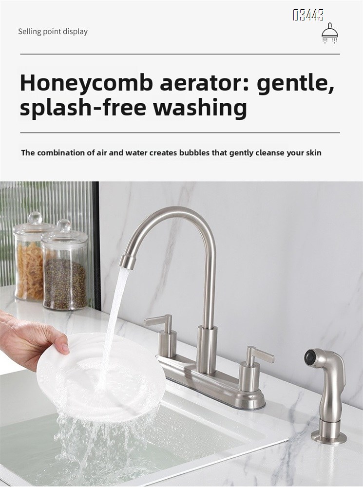 Kitchen Faucets High Arc 360°Rotating Spout Kitchen Sink Faucet 2 Handle  Centerset RV Kitchen Faucet with Side Sprayer, Brushed