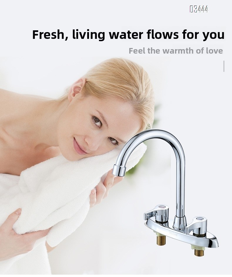 2 Handle Kitchen Sink Faucet, 360 Brassl Pipe 3 Hole Kitchen Faucet, Commercial Modern Chrome Kitchen Sink Faucet