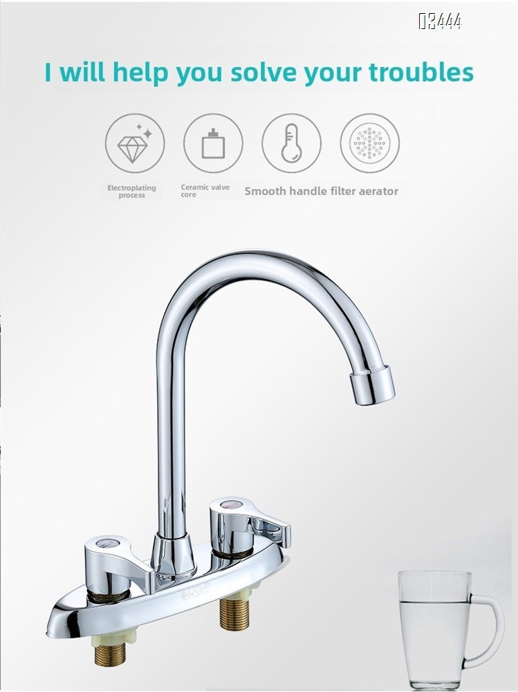 2 Handle Kitchen Sink Faucet, 360 Brassl Pipe 3 Hole Kitchen Faucet, Commercial Modern Chrome Kitchen Sink Faucet