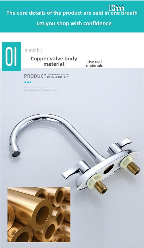 2 Handle Kitchen Sink Faucet, 360 Brassl Pipe 3 Hole Kitchen Faucet, Commercial Modern Chrome Kitchen Sink Faucet