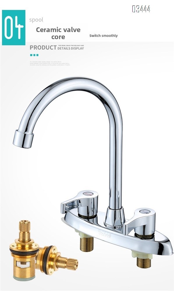 2 Handle Kitchen Sink Faucet, 360 Brassl Pipe 3 Hole Kitchen Faucet, Commercial Modern Chrome Kitchen Sink Faucet