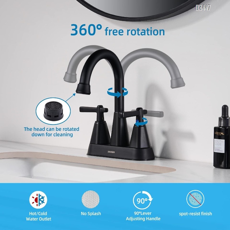 2 Handles Kitchen Faucet for 3 Hole Sink, 8.5 Inch 360° Rotating Spout Kitchen Sink Faucet for Wet Bar Kitchen Bathroom Laundry
