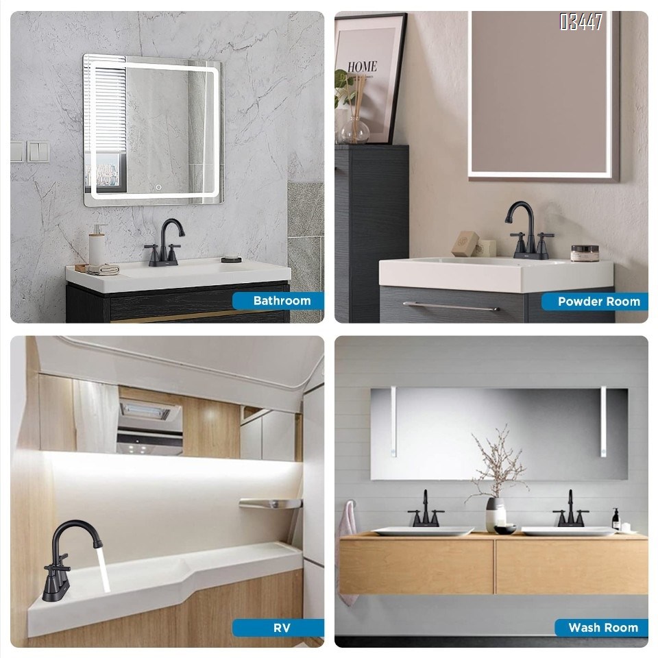 2 Handles Kitchen Faucet for 3 Hole Sink, 8.5 Inch 360° Rotating Spout Kitchen Sink Faucet for Wet Bar Kitchen Bathroom Laundry